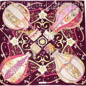 SALVATORE FERRAGAMO burgundy HOT AIR BALLOONS Carnival silk scarf NWT envelope🎁